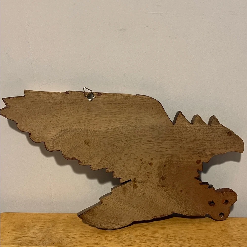 Hand-Carved Wooden Eagle Wall Art - Brown Tones El Salvador 3D Vintage